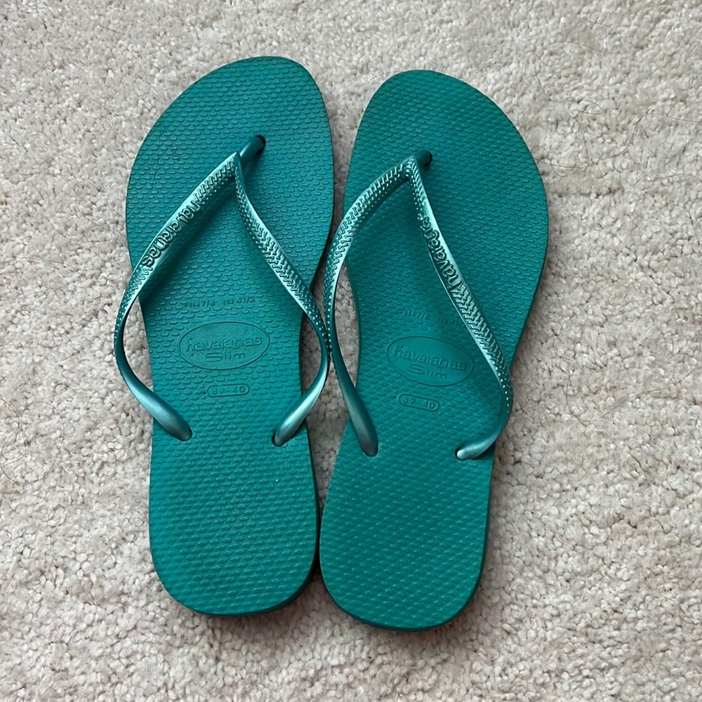 Turquoise Havaianas flip flops